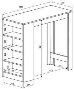 Masă de bar albă cu blat cu aspect de stejar 115x50 cm Aravis - TemaHome