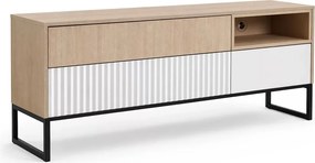 Comodă TV Bliwon 148 cm cu sertare - herringbone scandi/alb mat
