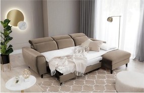 Colțar maro deschis extensibil/cu spațiu de depozitare cu tapițerie din catifea (cu colț pe partea dreaptă/cu șezlong) Foble – ELTAP