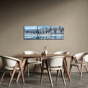 Tablou cu lacul înghețat și copacii înzăpeziți (cu ceas) (90x30 cm)