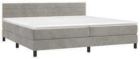 Pat box spring cu saltea, gri deschis, 200x200 cm, catifea Gri deschis, 200 x 200 cm, Benzi orizontale