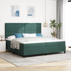 vidaXL Pat box spring cu saltea &amp; LED, verde închis 200x200 cm catifea