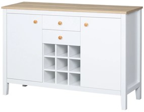 HOMCOM Bufet mobilier de depozitare cu 2 sertare, 2 uși rafturi reglabile și suport pentru sticle pentru 9 sticle, alb | Aosom Romania