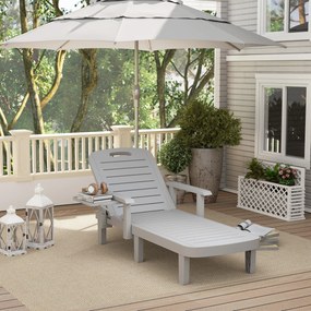 Outsunny Set 2 Șezlonguri cu Spătar Reglabil în 5 Poziții, Măsuță și Brațe Ergonomice, 79x158x88 cm, Gri | Aosom Romania