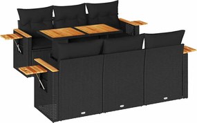 vidaXL Set canapele grădină perne 7 piese negru, poliratan/lemn acacia