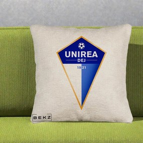 Perna Personalizata Unirea Dej 1921 Fotbal, 40x40 cm, Bej Canapea, Husa Detasabila, Perna Inclusa, BEKZ®