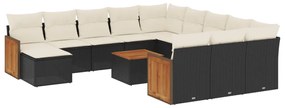 3260670 vidaXL Set mobilier de grădină cu perne, 13 piese, negru, poliratan