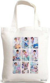 Sacosa de Panza pentru Cumparaturi, Geanta Tote, model BTS Army 11, 38x34.5 cm, Alba, BEKZ®