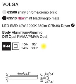 Aplica LED pentru oglinda baie moderna IP44 VOLGA 12W 63513