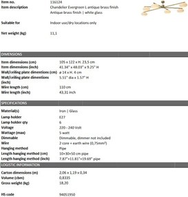 Lustra suspendata dimabila design LUX Evergreen L, alama antica 116124 HZ