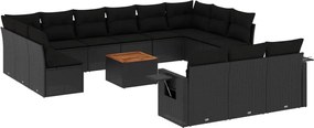 vidaXL Set mobilier de grădină cu perne, 14 piese, negru, poliratan