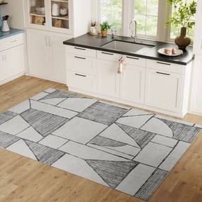HOMCOM Covor Modern Antiderapant cu Linii Geometrice din Poliester, Multicolor | Aosom Romania
