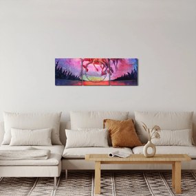 Tablou - Apariția cailor spațiali peste lac, acuarelă (cu ceas) (90x30 cm)