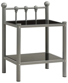 325077 vidaXL Noptiere, 2 buc., gri și negru, metal și sticlă