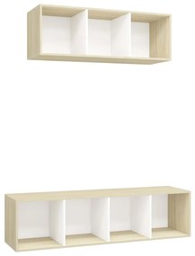 3079795 vidaXL Set dulapuri TV, 2 piese, alb și stejar sonoma, lemn prelucrat