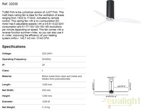 Ventilator cu telecomanda Tube negru mat / transparent 32036