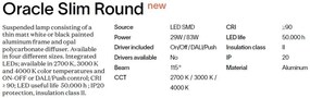 Lustra LED suspendata Oracle slim sp d050 round 2700k on-off BK