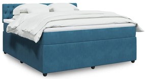 vidaXL Pat box spring cu saltea, albastru, 180x200 cm, catifea