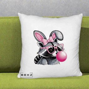 Perna Decorativa Raton cu Urechi de Iepure si Guma de Mestecat, 40x40 cm, Alb Pufos, Husa Detasabila, Perna Inclusa, BEKZ®