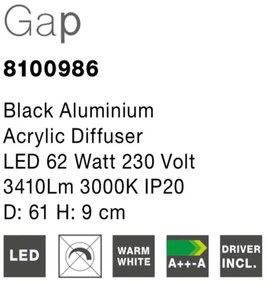 Plafoniera LED design modern Gap negru, 61cm