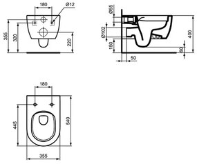 Vas WC suspendat Ideal Standard Atelier Blend Curve rimless alb lucios