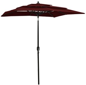 Umbrela de soare 3 niveluri, stalp aluminiu, rosu bordo, 2x2 m