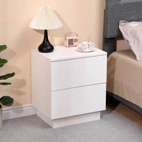 RESIGILAT- Noptieră cu 2 sertare, iluminare LED, telecomanda, Alb, 45x35x52 cm