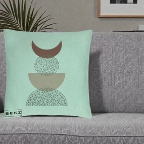 Perna Decorativa Boho Luna Plina si Forme Punctate, 40x40 cm, Verde Menta, Husa Detasabila, Perna Inclusa, BEKZ®