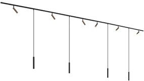Sistem modern de iluminat pe șine cu 6 spoturi și 4 pendule bronz închis monofazat - Slimline Uzzy Keno