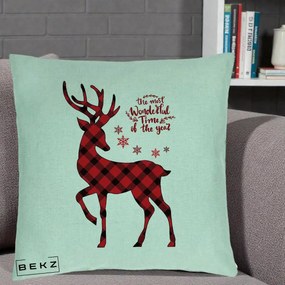 Perna Decorativa Ren Buffalo Plaid Craciun, 40x40 cm, Verde Menta, Husa Detasabila, Perna Inclusa, BEKZ®