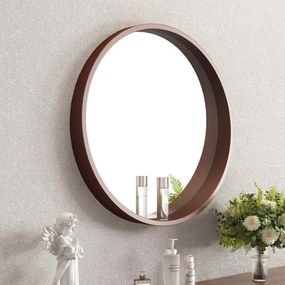 Oglinda rotunda Inter Ceramic rama din lemn maro 60 cm