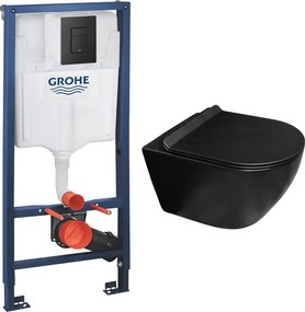 Set rezervor incastrat Grohe Solido 3 in 1 cu clapeta neagra Even plus vas WC suspendat Rune Ivaldi Grande cu capac softclose