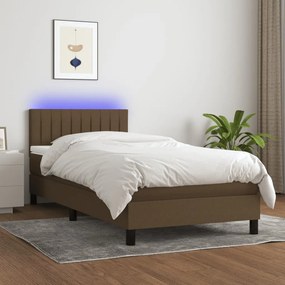 3133280 vidaXL Pat cu arcuri, saltea și LED, maro închis, 90x190 cm, textil