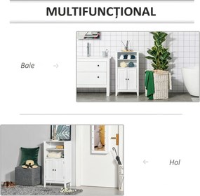 Kleankin Dulap Baie cu Rafturi Reglabile, Design Rezistent la Umiditate și Anti-Inclinare, 50x30x93 cm, Alb | Aosom Romania