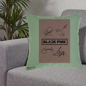 Perna Personalizata K-pop BLACKPINK Semnaturi Roz, 40x40 cm, Verde, Husa Detasabila, Perna Inclusa, BEKZ®