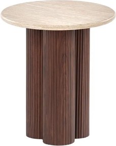 Măsuță de cafea rotundă Massia Mini 50 cm pentru living - travertin / nuc