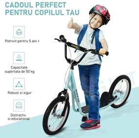 Trotineta ghidon reglabil HOMCOM, anvelopa gonflabila, frana dubla, pentru 5+ ani | Aosom Romania