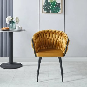 Scaun dining, catifea, cadru metalic, Galben/Negru