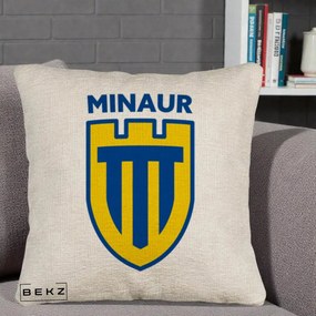 Perna Personalizata Minaur Baia Mare Fotbal, 40x40 cm, Bej Canapea, Husa Detasabila, Perna Inclusa, BEKZ®