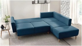 Colțar extensibil cu șezlong pe partea dreaptă Bobochic Paris Mola L, albastru navy