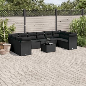 3218205 vidaXL Set canapele de grădină cu perne, 11 piese, negru, poliratan