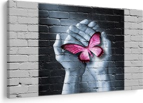 Tablou - Fluture roz în perete (90x60 cm)