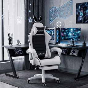 Vinsetto scaun gaming cu urechi de iepuraș, suport pentru picioare, perne, reclinabil și cu înălțime reglabilă, negru | Aosom Romania