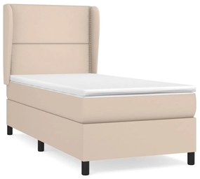 3128960 vidaXL Pat box spring cu saltea, cappuccino, 100x200cm piele ecologică
