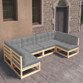 3077174 vidaXL Set mobilier de grădină cu perne, 6 piese, lemn masiv de pin