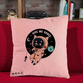 Perna Decorativa Give Me Space Pisica Astronaut, 40x40 cm, Roz, Husa Detasabila, Perna Inclusa, BEKZ®