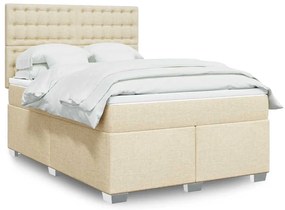 vidaXL Pat box spring cu saltea, crem, 140x200 cm, textil