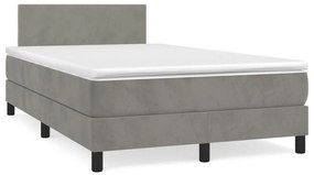 vidaXL Pat box spring cu saltea, gri deschis, 120x190 cm, catifea