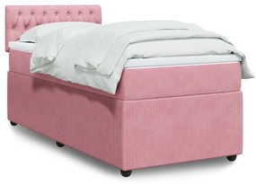 vidaXL Pat box spring cu saltea, roz, 80x200 cm, catifea