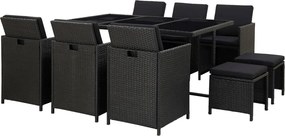 vidaXL Set mobilier de exterior cu perne, 11 piese, negru, poliratan
